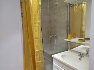 a bathroom with a shower and a sink at Studio avec une cour. in Joigny