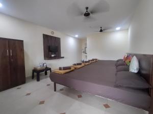 a living room with a couch and a tv at Opulence Beach Resort Awas, Alibaug in Alibaug
