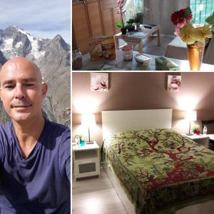 deux photos d'un homme dans une chambre avec un lit dans l'établissement Chambre D'hôte Zen Chez Philippe & Parking Gratuit & Petit Déjeuner compris, à Marseille
