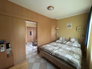 sypialnia z łóżkiem i krzesłem w obiekcie József Apartments House w Zalakaros