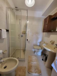 a bathroom with a shower and a toilet and a sink at Casa Margherita - bike friendly in Verbania