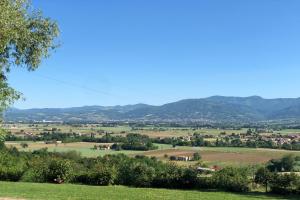 a view of the valley from the hill at Villa Bucatino in Pistrino