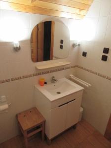 y baño con lavabo, espejo y aseo. en Horska chalupa u Kulisu, en Velká Úpa
