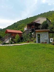 una casa en una colina con un campo de hierba en Camp Sunny Hills, en Virpazar