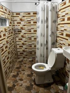 a bathroom with a toilet and a sink at The Backyard Inn in Moalboal