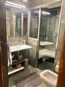 Eleusis luxury flat في إلفسينا: حمام مع حوض ودش ومرحاض