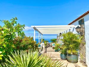 patio z roślinami i białą pergolą w obiekcie Casa Badana, Exclusiva Casa Privada con Piscina y Vistas al Mar w mieście La Orotava