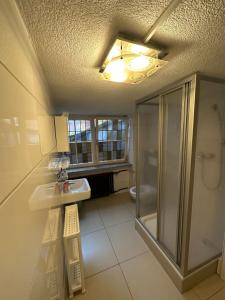 a bathroom with a sink and a shower at Demir Pension in Gronau