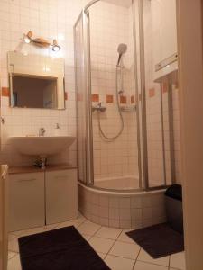 a bathroom with a shower and a sink at Gemütliche Familienwohnung in Lannach