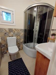 a bathroom with a shower and a toilet and a sink at Luxury Apartment Slavica in Vodice