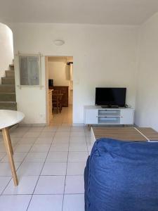 a living room with a couch and a tv at Joli studio en plein centre ville - Nyons in Nyons
