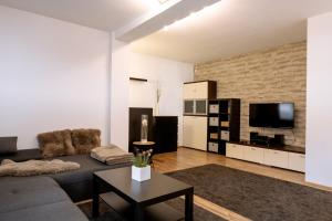 a living room with a couch and a tv at Apartment Steindl in Längenfeld