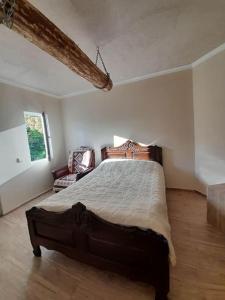 1 dormitorio con 1 cama grande y 1 silla en gogia, en Tskaltubo