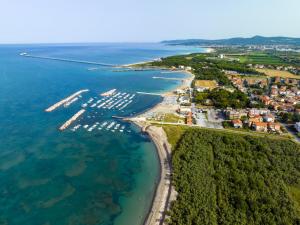 an aerial view of the shoreline of a harbor at Hotel Quisisana in Vada