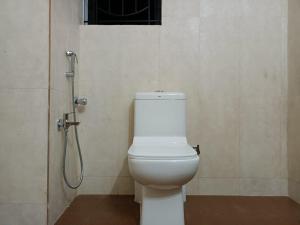 a bathroom with a toilet and a shower at Sea View Apartments , Mandrem Beach in Mandrem