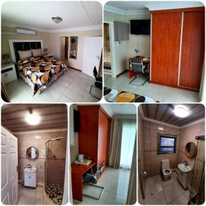 a collage of four pictures of a hotel room at Masechaba guesthouse in Vanderbijlpark
