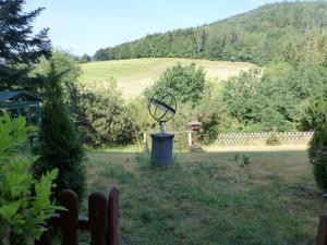 a statue in the middle of a yard at Fewo Tannenhof 2 in Kirchzell