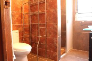 a bathroom with a toilet and a shower at Una Joya Para Dormir En Chapalita in Guadalajara +18 photos