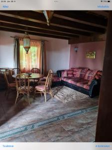 a living room with a bed and a table and chairs at Diana Apartman in Balatonszepezd +14 photos