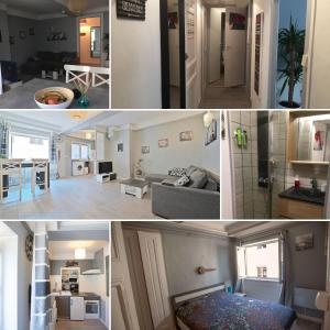 a collage of photos of a living room and a kitchen at L'hyper centre terreaux 45m2 in Lyon