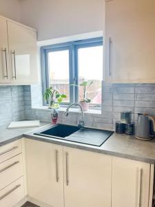 a kitchen with a sink and a window at Aplanty Nest amidst the Orchard 