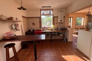 - une cuisine avec une table et un comptoir dans l'établissement Cruz de Caña "La Casa del Río", à Cruz de Caña
