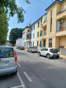 eine Gruppe von Autos, die an der Straßenseite geparkt sind in der Unterkunft Lucca, Pisa, Firenze, Mare BICICLETTE INCLUSE in Lucca