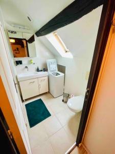 ein kleines Bad mit WC und Waschbecken in der Unterkunft Maisonnette au cœur de Faremoutiers in Faremoutiers