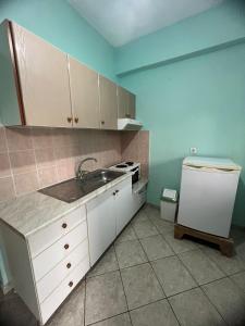 a small kitchen with a sink and a stove at Eden Apartments in Qeparo +5 photos