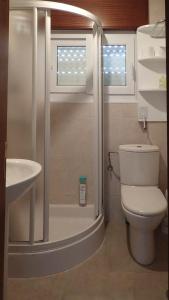 a bathroom with a shower with a toilet and a sink at Villa Roxemar en Costa da Morte in A Coruña