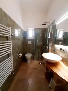 a bathroom with a shower and a sink and a toilet at Trullo Tranquillo Ostuni in Ostuni