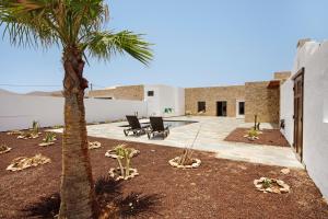 a courtyard with a palm tree next to a building at Casa Rural Berrenda in Tiscamanita