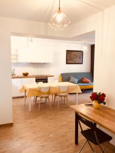 Il comprend une cuisine et un salon avec une table et des chaises. dans l'établissement Villa Kata, à Preko