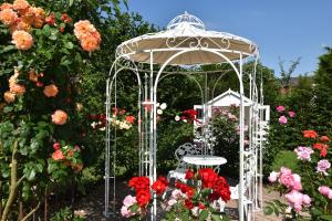 a garden with a gazebo and flowers at Landhaus Rust in Rust