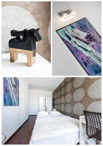un collage de fotos de un dormitorio y una cama en Hello Apartments River View 5 bedrooms VERY BIG 100 m2 en Gdansk