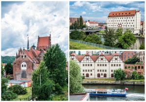un collage de fotos de una ciudad y un río en Hello Apartments River View 5 bedrooms VERY BIG 100 m2 en Gdansk