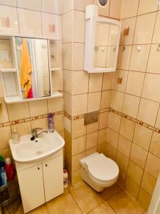 a small bathroom with a toilet and a sink at Okrzei 15 - poczuj się jak w domu in Sopot