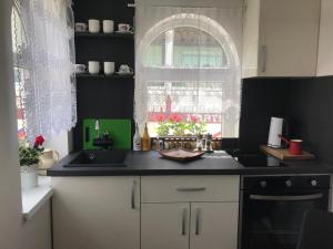 a kitchen with a sink and a window at Vila Juliana in Kostol