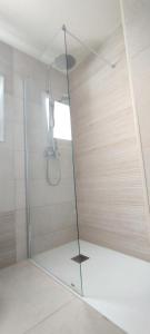 W łazience znajduje się prysznic ze szklanymi drzwiami. w obiekcie Fantástico ático en el centro de Almería w mieście Almería