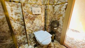 a bathroom with a toilet and a marble wall at Ottoman Design Apartments in Istanbul