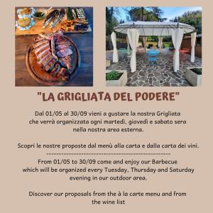 a flyer for a event with a grill and a gazebo at Podere San Filippo B&B-Apartment-Pet Friendly in Bibbona