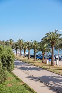 eine Straße mit Palmen am Strand in der Unterkunft Apartment Mislav in Zadar