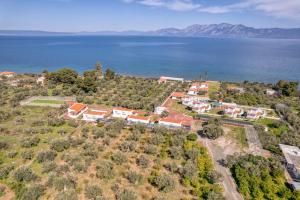 an aerial view of a house next to the water at Blue Marine Village in Chalkida +100 photos