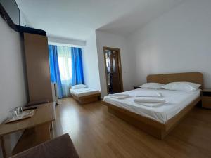 a bedroom with a large bed in a room at Vila Alexa in Costinesti
