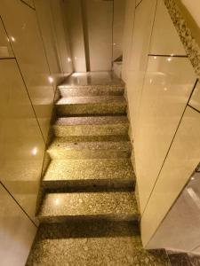 un escalier dans un bâtiment avec une paroi en verre dans l'établissement Hotel Veer Palace near Udaipole Udaipur, à Udaipur