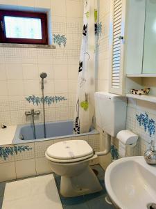 a bathroom with a toilet and a sink and a tub at La casa del Tiglio in Sarzana