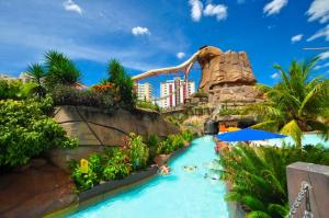 a water slide at a theme park with a roller coaster at Spazzio DiRoma / Acqua park in Caldas Novas