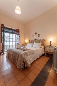 a bedroom with a large bed and a window at Casa Rural con piscina- Tierra de Barros in Solana de los Barros +77 photos