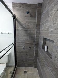 ValZur Hospedaje-Habitación Acacias في فيلا ديل كاربون: حمام مع مرحاض ودش زجاجي