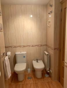 a small bathroom with a toilet and a radiator at Apartamento junto al parque in Ponferrada
